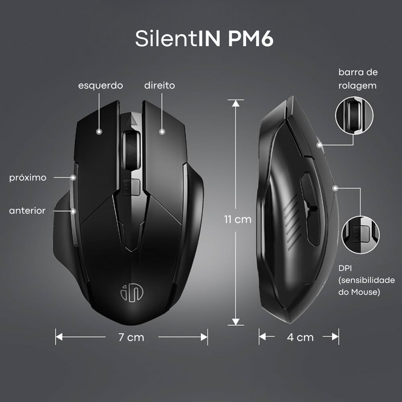 O Mouse Sem Fio Recarregável — SilentIN PM6